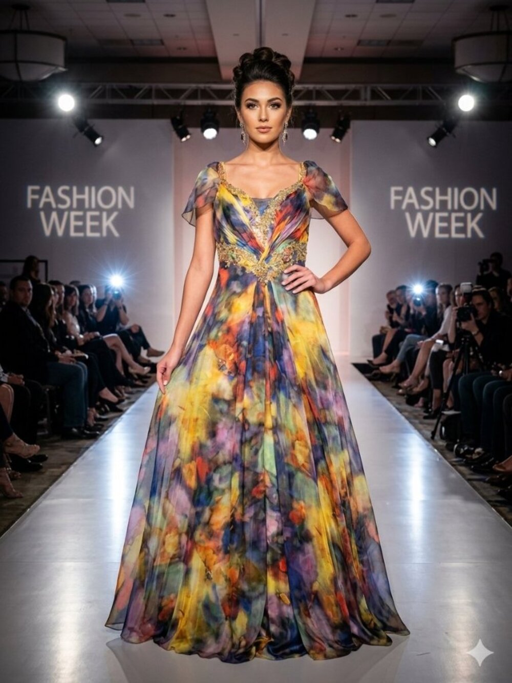 Tony Bowls Limited Vintage Multi-Color Watercolor Chiffon Gown Size 12